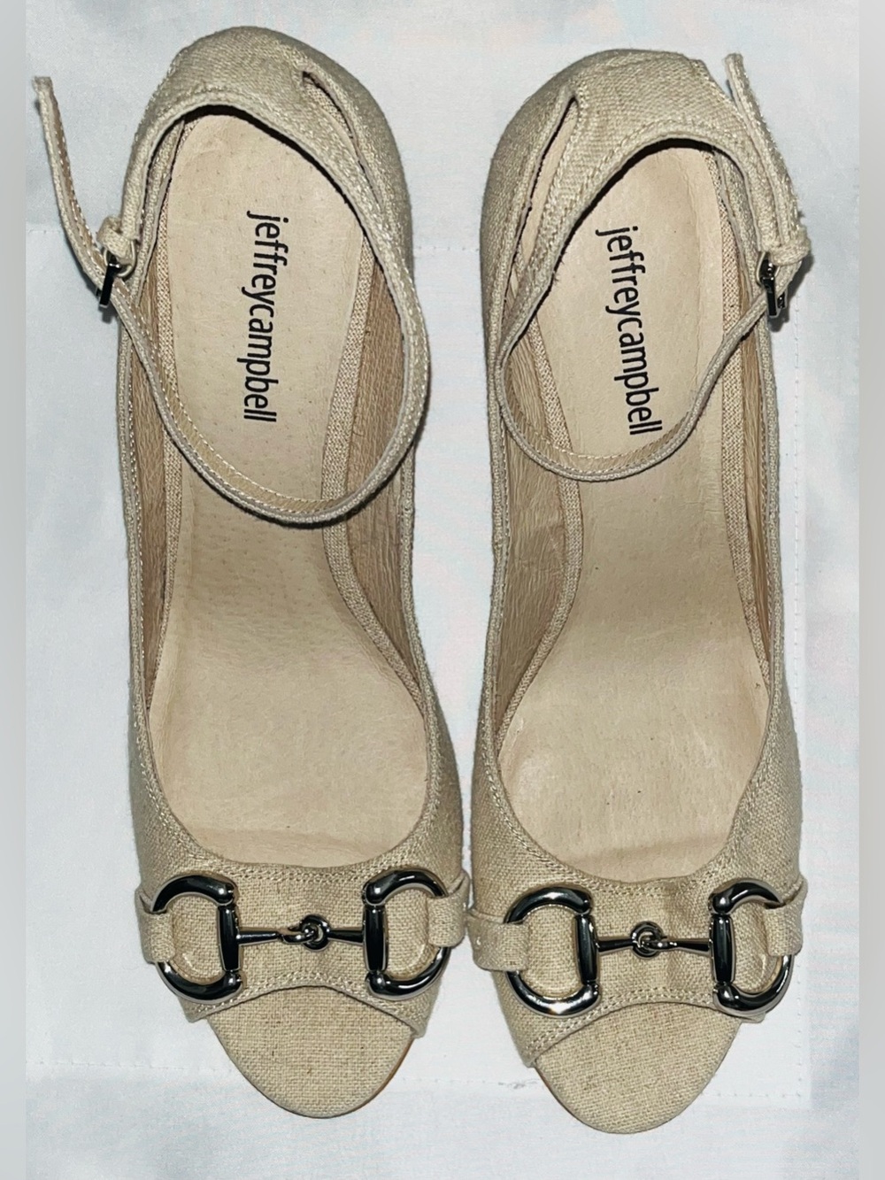Jeffrey Campbell Natural Beige Peep-Toe Ankle-Strap Pumps
